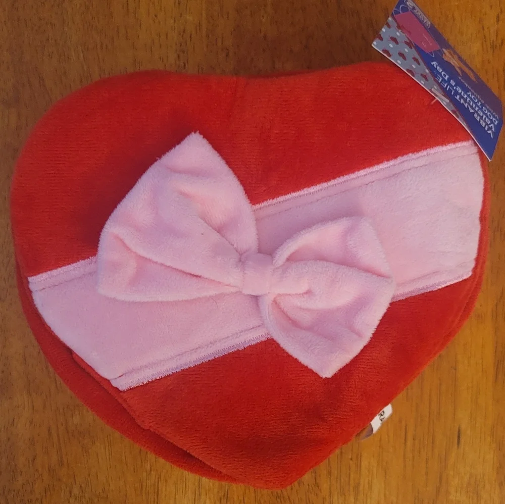 Heart Shaped Red Pillow Pink Bow Squeaks Krinkles Puppy Dog Toy